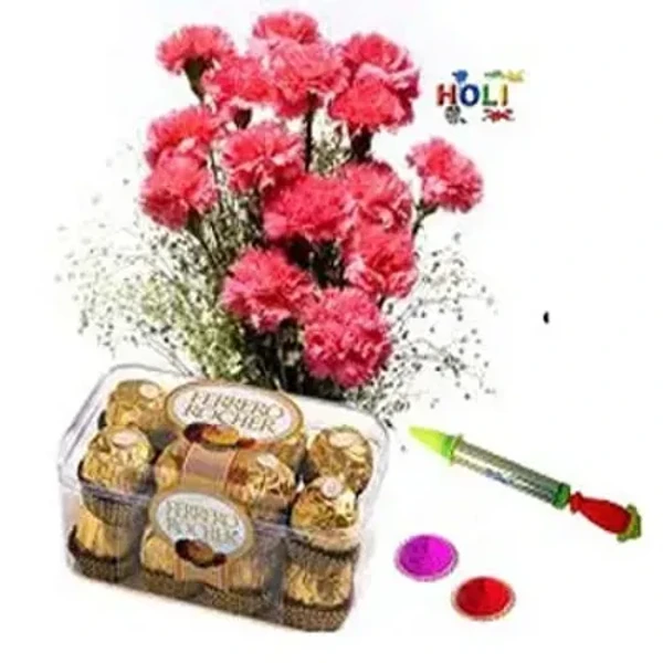 15 red carnation Bouquet n 16 pcs ferrero roucher chocolate box