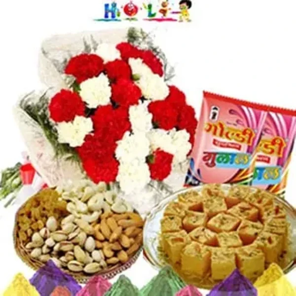 Holi Gifts-Carnations N Dryfruits Combo