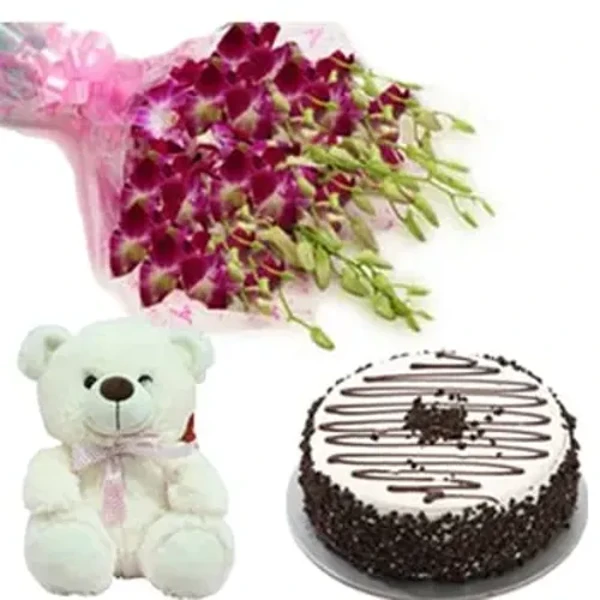Orchids cake n teddy combo