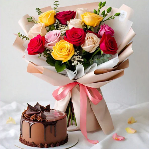 Mix Roses N Chocolate caramel Cake