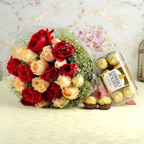 Mix orange and Red Roses and Ferrero Combo