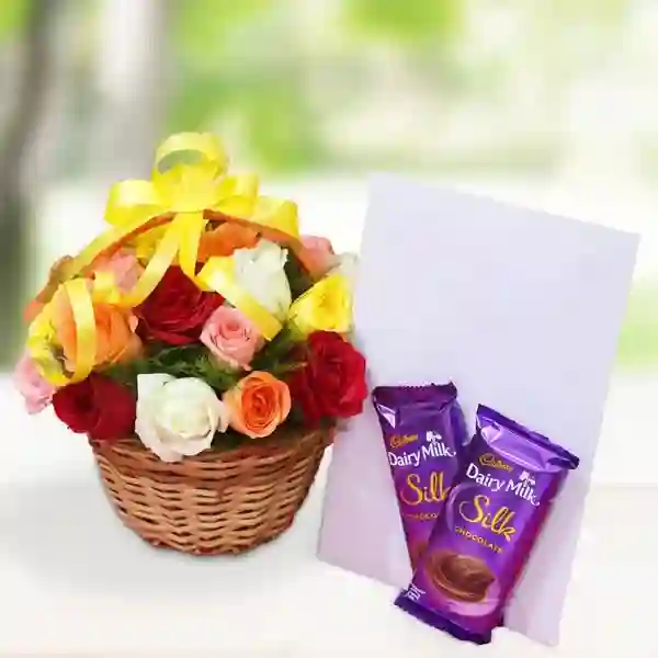 Basket of Mix Roses and Chocolate
