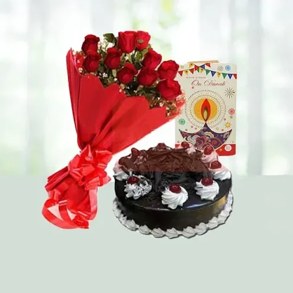 Diwali Wishes with Roses N Cake