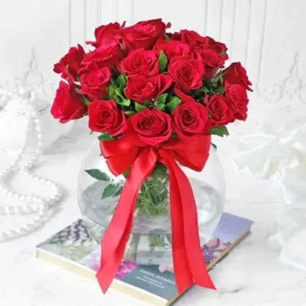 Red Rose Arrangement in Globe vase