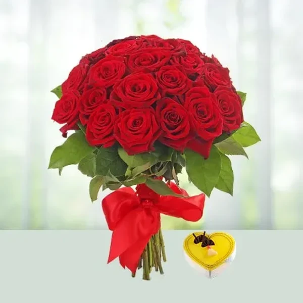 50 Red Roses Bouquet N Love Cake