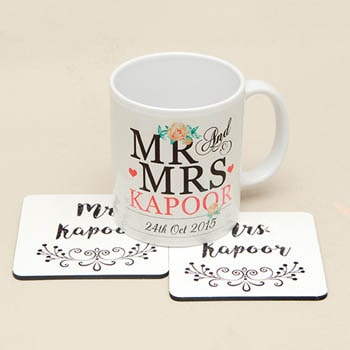 Personalized Printed Mug With Coasters (Date and Names)