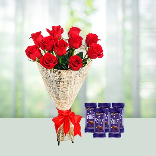 Red roses with chocolate combo