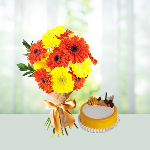 Gerbera n Pineapple cake combo