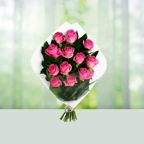 12 Pink Roses Flowers Bouquet