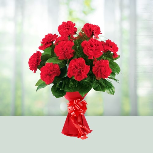 Flowers Bouquet of 12 Red Carnations 