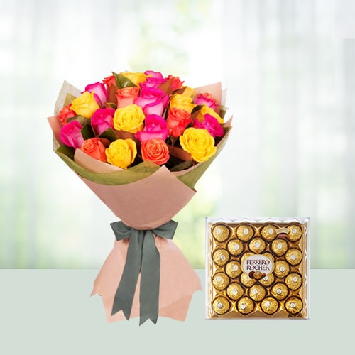 Flowers Bouquet of 25 Red Roses 24 Pcs ferrero rocher 