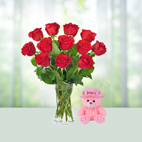 Online Get Well Soon Flowers with Teddy Bear Gift Delivery in UAE - FNP