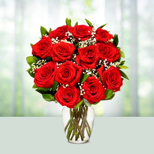 12 Red Roses in vase