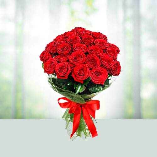 Flowers Hand Bouquet of 12 Red Roses with seasonal fillers