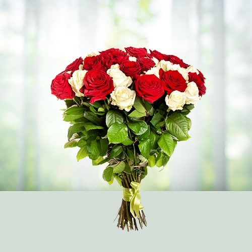 Flowers Bouquet of 12 Red and White Roses