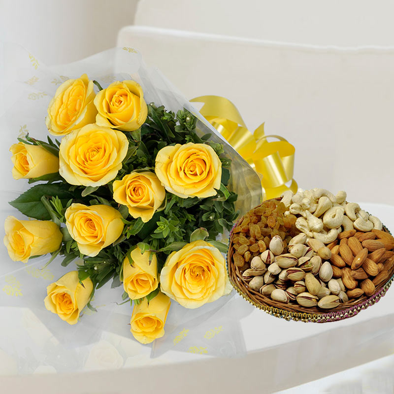 Yellow Roses Dryfruit Combo 