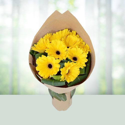 12 yellow gerbera bouqet