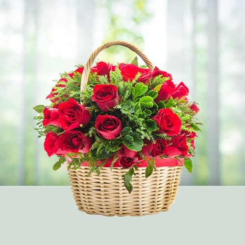 Basket of 30 Red Roses Flowers