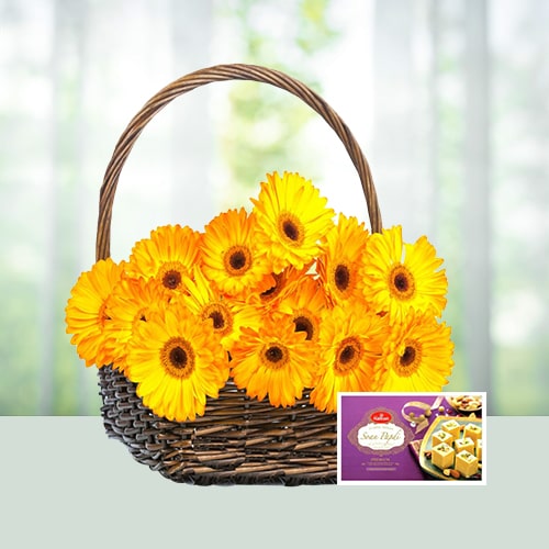 Gerberas Basket with Soanpapdi 