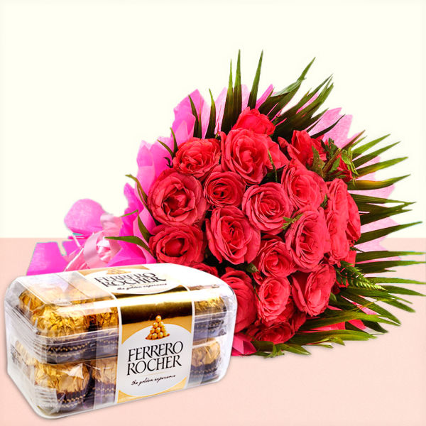 Dark Pink Roses and Ferrero Rocher Combo