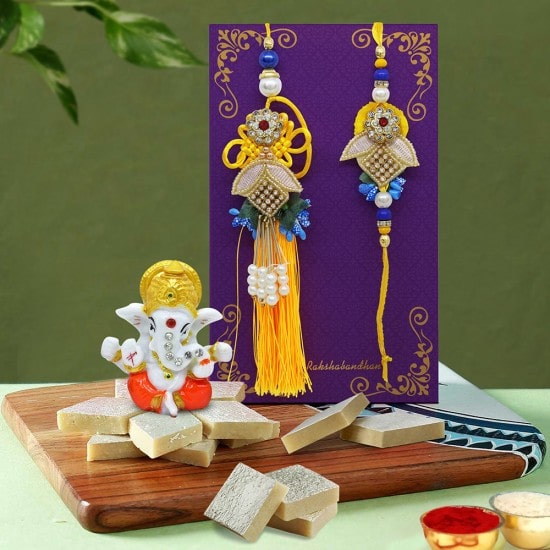 Designer Rakhi set with Kaju katli