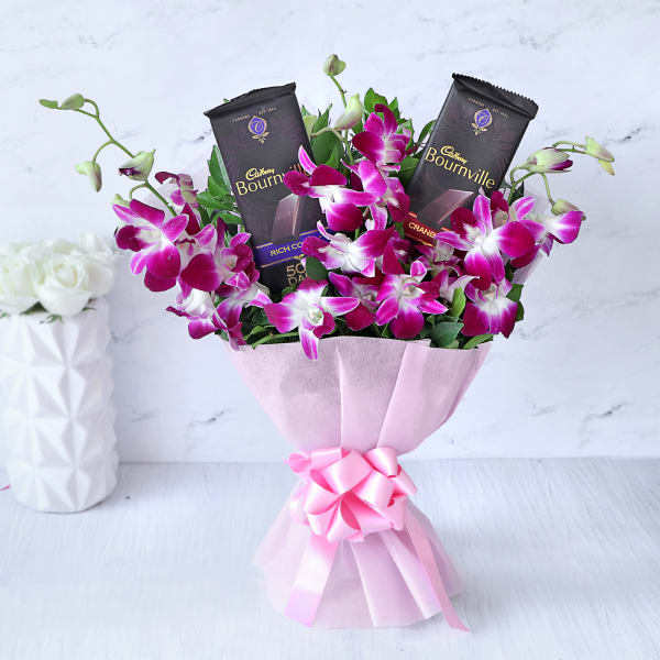 Orchids Bouquet with Cadbury Bourneville 