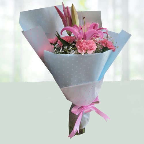 Luxury Pink Lily and Carnation Bouquet 