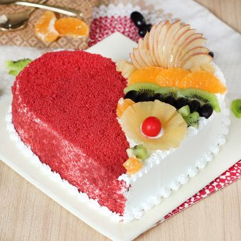 Heart Shape luxury red velvet cake with Fruit