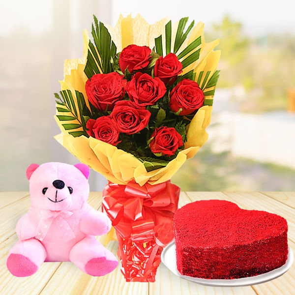 Red Roses Bunch and Redvelvet Cake Combo 