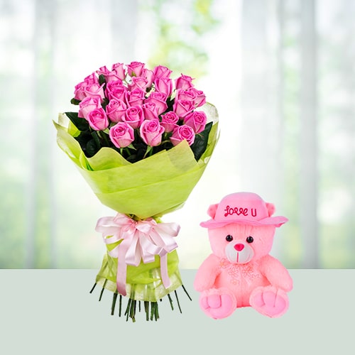Lovely Flowers With Teddy For Love