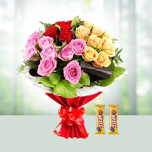 24 mix roses bouquet with 2 chocolates