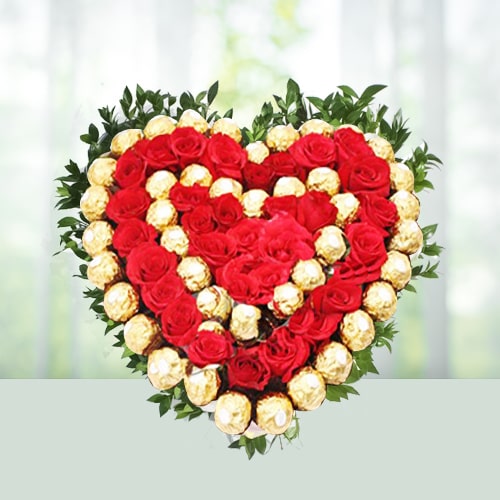 Red Roses and Ferrero Special Heart Arrangement