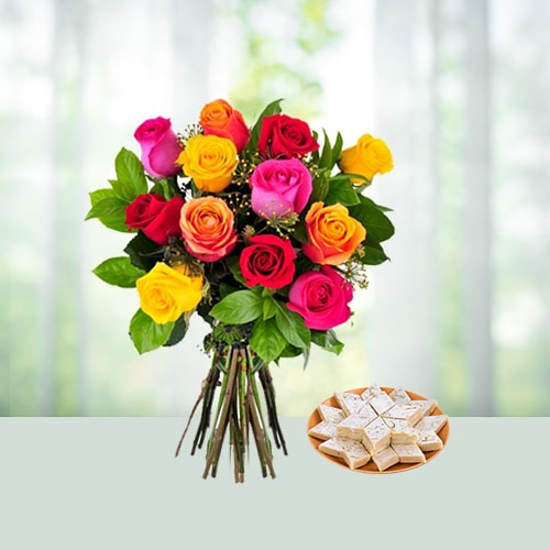 Order Roses with Kaju katli Online