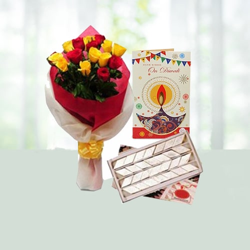 Roses with Kaju Katli on Diwali