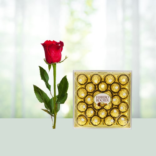 Single Rose with 24 Ferrero Rocher Chocolates