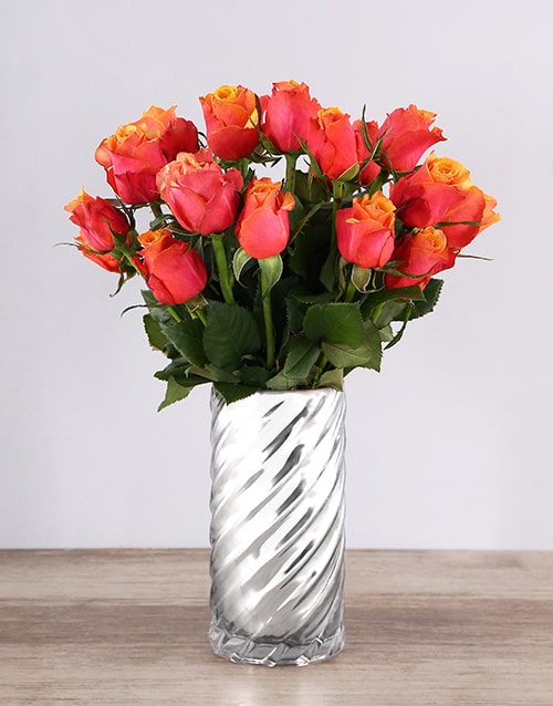 Cherry Brandy Roses in a Twirl Vase 