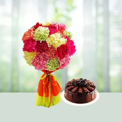 Mix Carnations Flowers Cake Combo