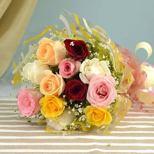 Flowers Bouquet of Red White Yellow Roses