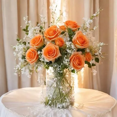 Orange Roses in a Glass Vase