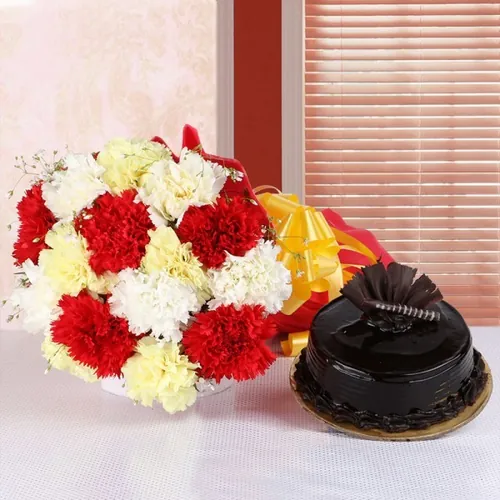 Mix Carnations Flowers Cake Combo