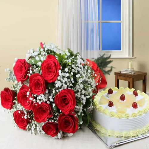 50 Red Roses Bouquet N Love Cake