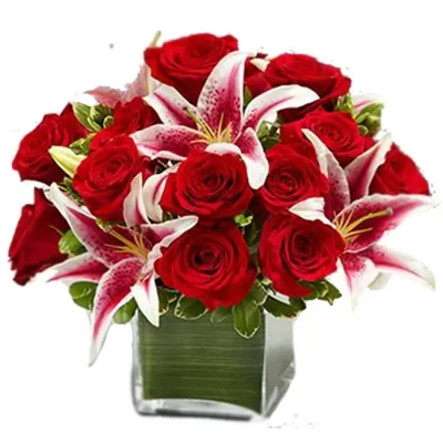 US-Rose-Lilly Cube Bouquet