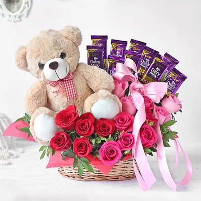 Basket of Red Roses And Chocolate Combo
