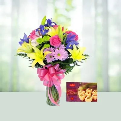 Mix flowers with Soan Papdi