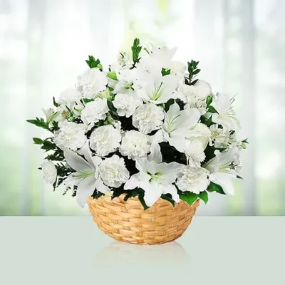 White Flowers Basket