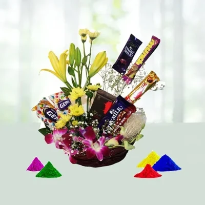 Exotic Flower N chocolate hamper For Holi