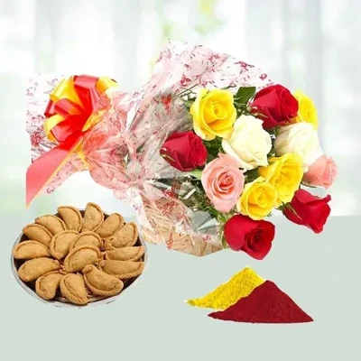 Holi Special Gujia N Flower Combo