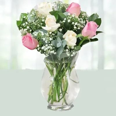 Roses and Million Star in Hurricane Vase