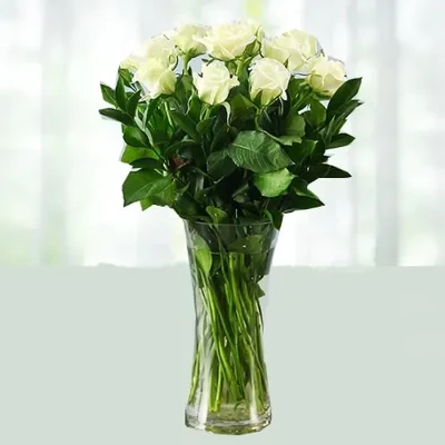 White Roses in a Glass Vase