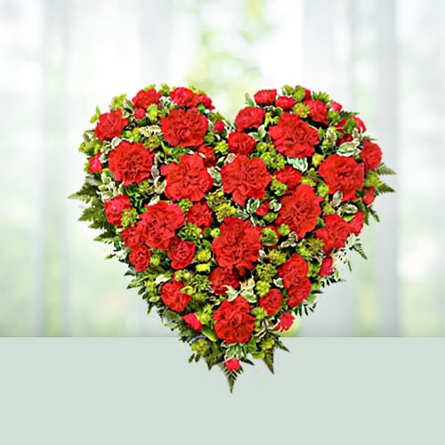 45 Red Carnations Heart Shaped Arrangement for Valentine gifts to India 